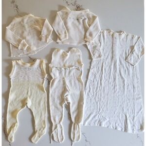 Vtg Baby Knit Bundle 5pc Outfits Carter's Helanca Cream Yellow Infant Layette